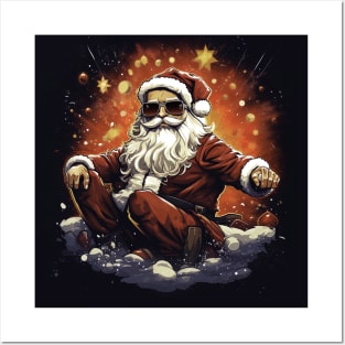 Badass Santa Claus on black background Posters and Art